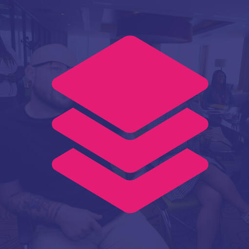 Loadout A geometric design composed of three stacked chevron shapes in bright pink against a white background.
